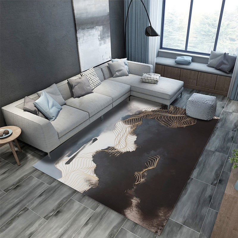Dark Gray Modern Rug Polyester Abstract Pattern Rug Stain Resistant Rug for Drawing Room