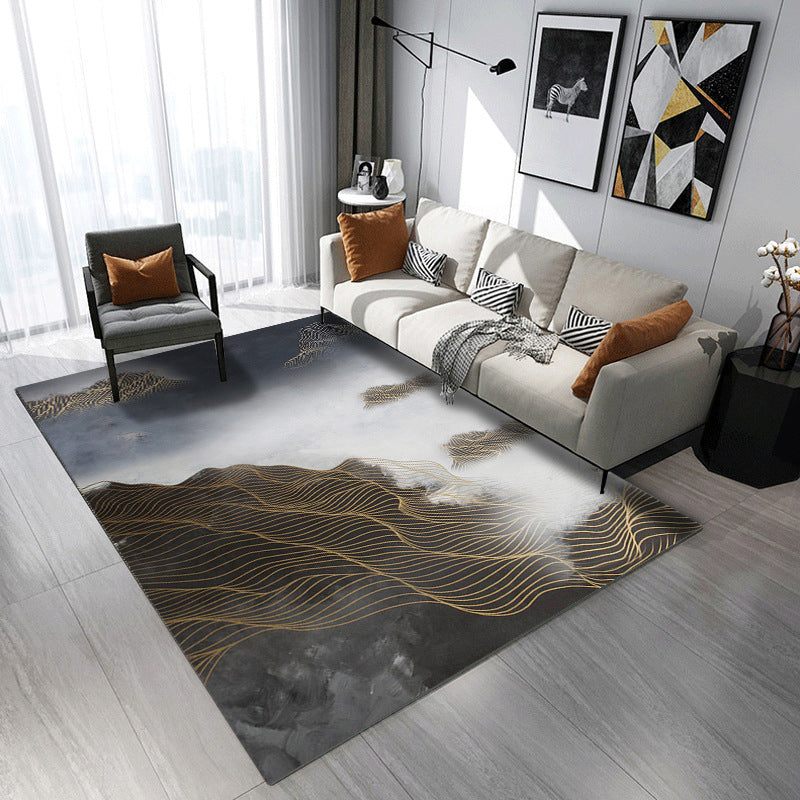 Dark Gray Modern Rug Polyester Abstract Pattern Rug Stain Resistant Rug for Drawing Room