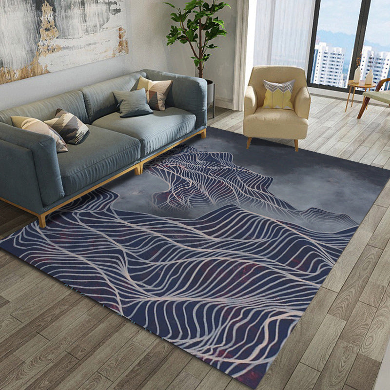 Dark Gray Modern Rug Polyester Abstract Pattern Rug Stain Resistant Rug for Drawing Room