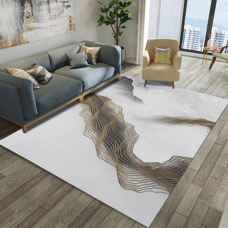 Dark Gray Modern Rug Polyester Abstract Pattern Rug Stain Resistant Rug for Drawing Room
