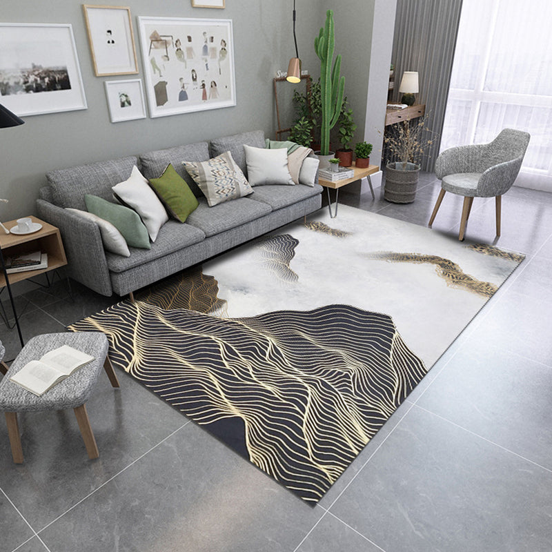 Dark Gray Modern Rug Polyester Abstract Pattern Rug Stain Resistant Rug for Drawing Room