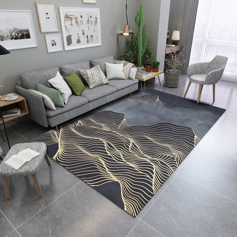 Dark Gray Modern Rug Polyester Abstract Pattern Rug Stain Resistant Rug for Drawing Room