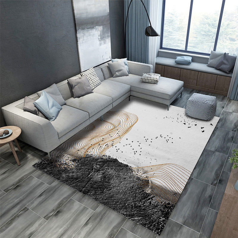 Dark Gray Modern Rug Polyester Abstract Pattern Rug Stain Resistant Rug for Drawing Room