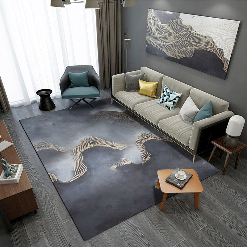 Dark Gray Modern Rug Polyester Abstract Pattern Rug Stain Resistant Rug for Drawing Room