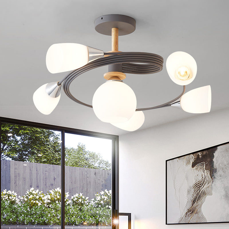 Metal Flush Mounted Ceiling Lights Frosted Glass Shade Ceiling Lighting for Living Room