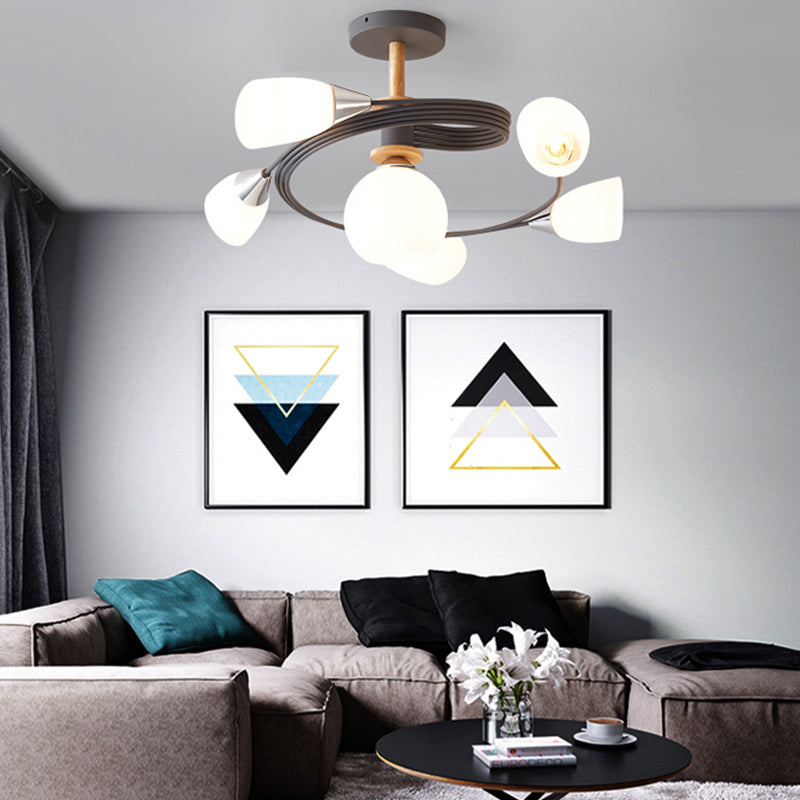 Metal Flush Mounted Ceiling Lights Frosted Glass Shade Ceiling Lighting for Living Room