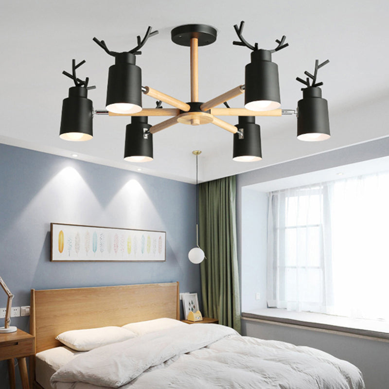 Nordic Macron Antler Chandelier Metal Pendant Lighting Fixtures with Wood for Child Room