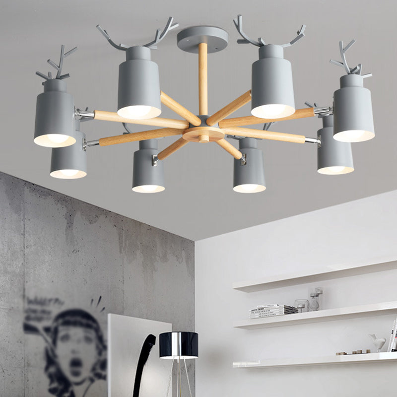 Fissature di illuminazione a sospensione in metallo Nordic Macron Antler Metal With Wood Room
