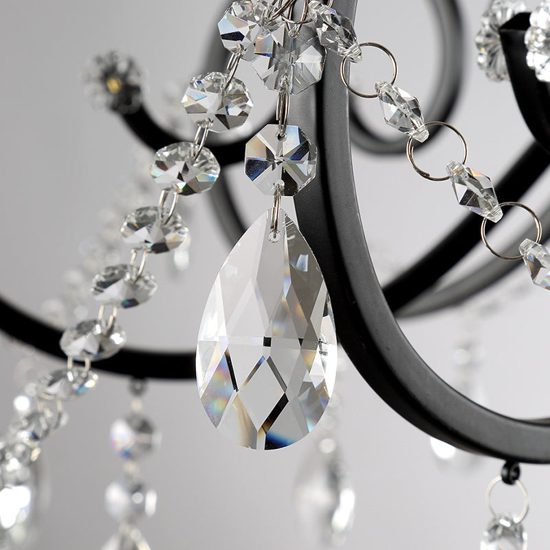 Retro Candlestick Chandelier Iron Hanging Lamp with Crystal for Living Room