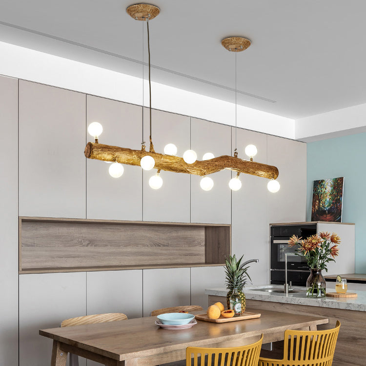 Modern Resin Island Chandelier Stump 1-Light Restaurant Suspension Lamp with Glass Shade