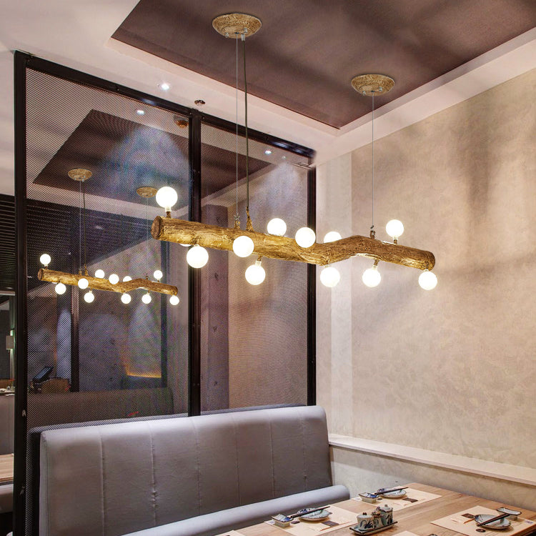 Modern Resin Island Chandelier Stump 1-Light Restaurant Suspension Lamp with Glass Shade