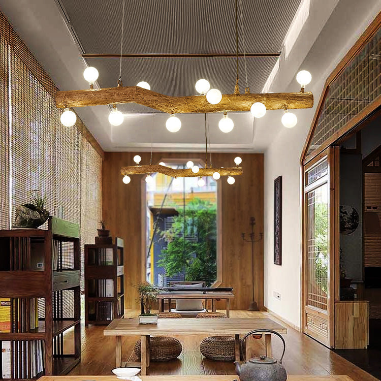 Modern Resin Island Chandelier Stump 1-Light Restaurant Suspension Lamp with Glass Shade