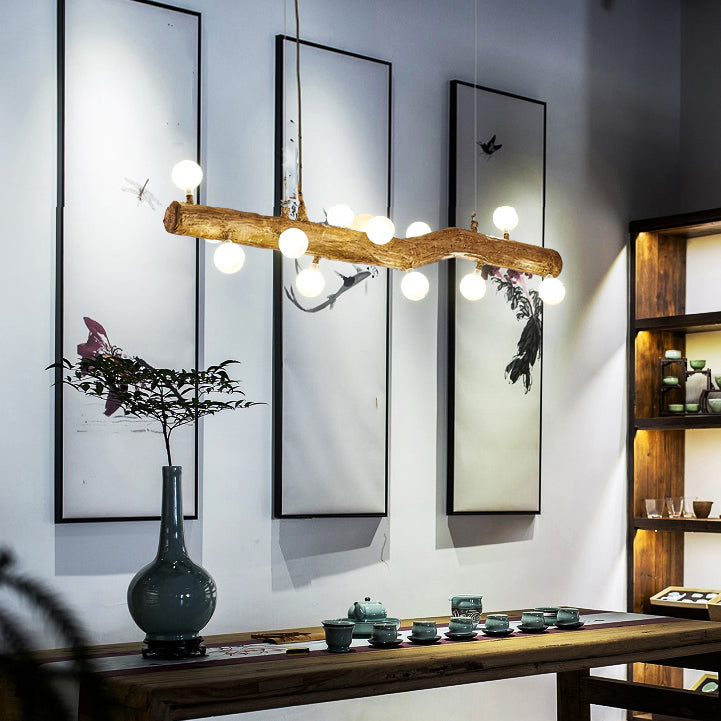 Modern Resin Island Chandelier Stump 1-Light Restaurant Suspension Lamp with Glass Shade