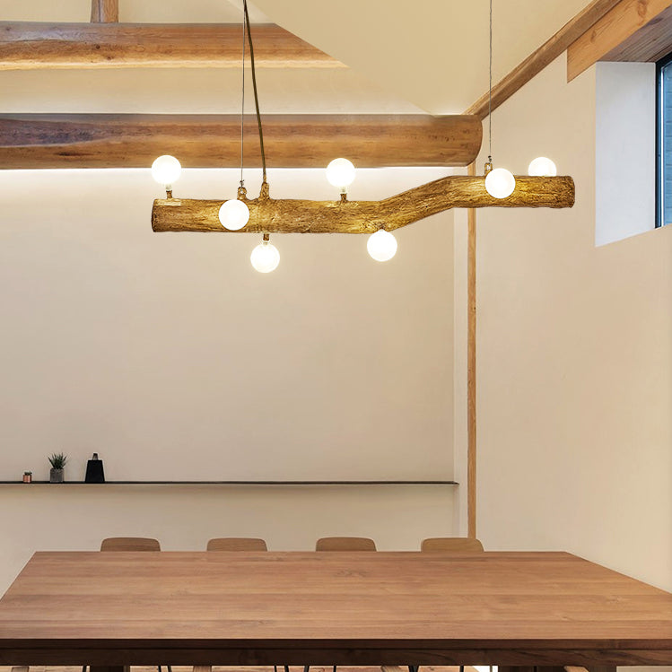 Modern Resin Island Chandelier Stump 1-Light Restaurant Suspension Lamp with Glass Shade