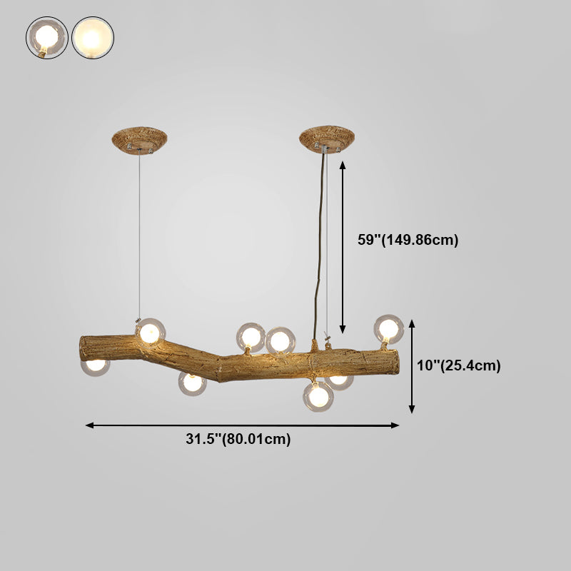Modern Resin Island Chandelier Stump 1-Light Restaurant Suspension Lamp with Glass Shade