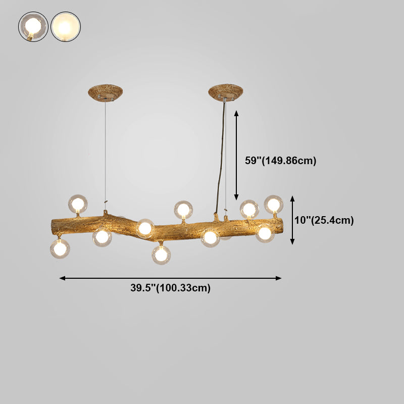 Modern Resin Island Chandelier Stump 1-Light Restaurant Suspension Lamp with Glass Shade