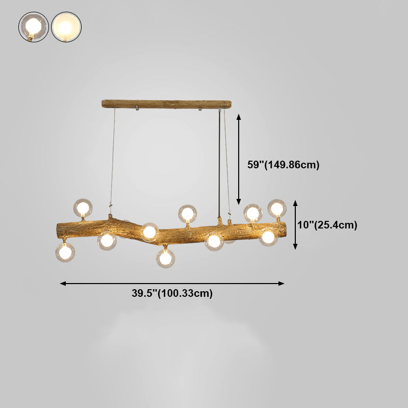 Modern Resin Island Chandelier Stump 1-Light Restaurant Suspension Lamp with Glass Shade