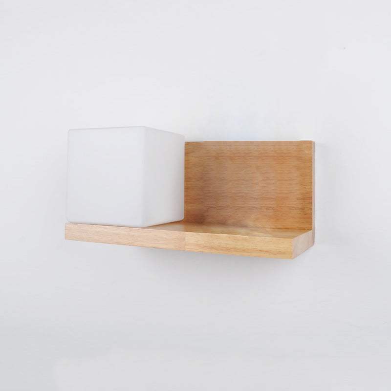 Estilo japonés de pared de madera de madera apliques de pared geométrica con vidrio blanco