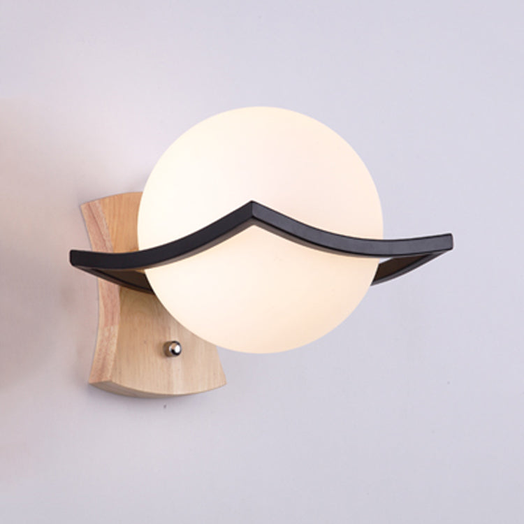 Estilo japonés de pared de madera de madera apliques de pared geométrica con vidrio blanco