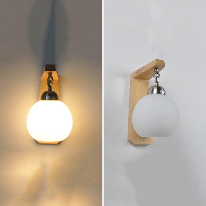 Estilo japonés de pared de madera de madera apliques de pared geométrica con vidrio blanco