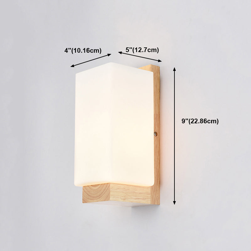 Estilo japonés de pared de madera de madera apliques de pared geométrica con vidrio blanco