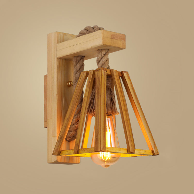 Japanese Style Wood Wall Light Geometric Shape Wall Sconce Lamp Fixture for Bedroom