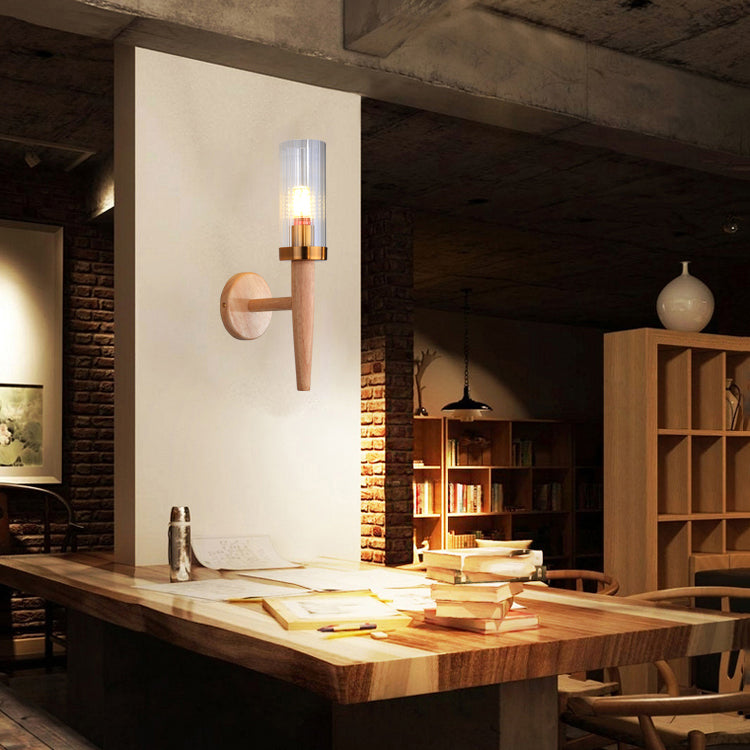 Japanese Style Wood Wall Light Geometric Shape Wall Sconce Lamp Fixture for Bedroom