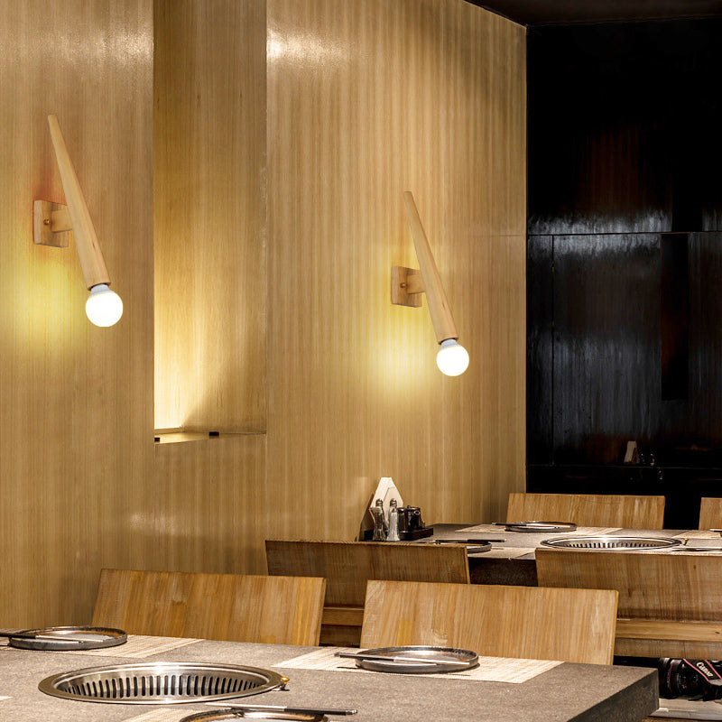 Japanese Style Wood Wall Light Geometric Shape Wall Sconce Lamp Fixture for Bedroom