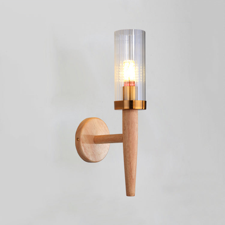 Japanese Style Wood Wall Light Geometric Shape Wall Sconce Lamp Fixture for Bedroom