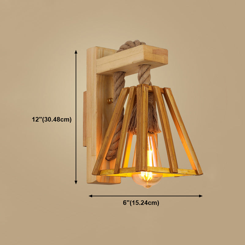 Japanese Style Wood Wall Light Geometric Shape Wall Sconce Lamp Fixture for Bedroom