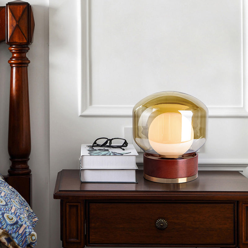 Modern Glass Table Light Modern Globe 1-Light Bedroom Nightstand Lamp with Wood Base