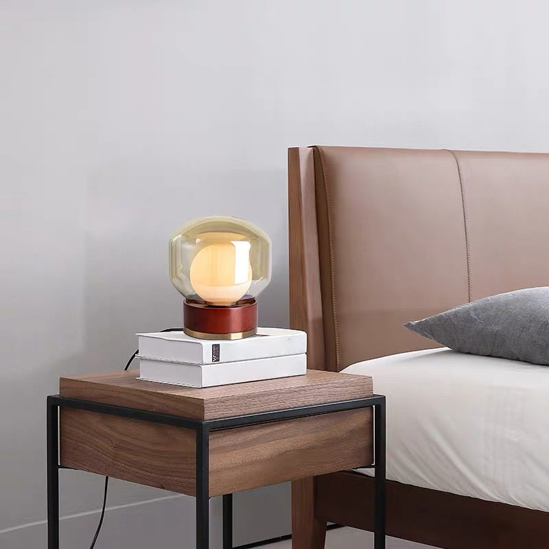 Modern Glass Table Light Modern Globe 1-Light Bedroom Nightstand Lamp with Wood Base