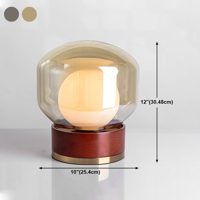 Modern Glass Table Light Modern Globe 1-Light Bedroom Nightstand Lamp with Wood Base