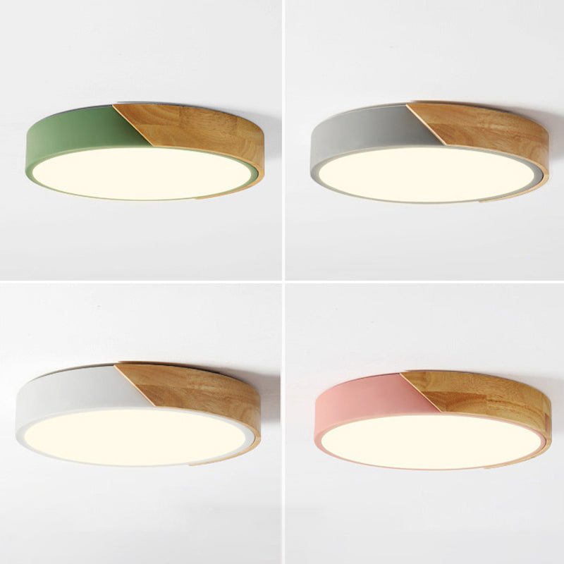 Round Shape LED Ceiling Lamp Macaroon Modern Style Iron 1 Light Flush Mount for Bedroom