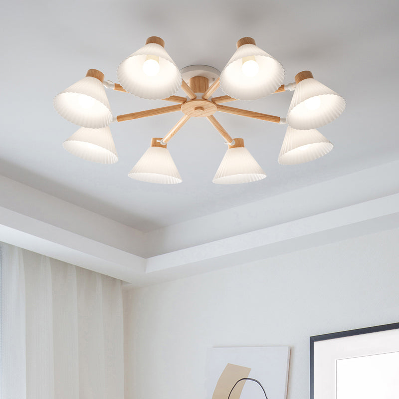 Modern Flush Light Fixtures Wood Round Flush Mount Lamp in Brown for Living Room