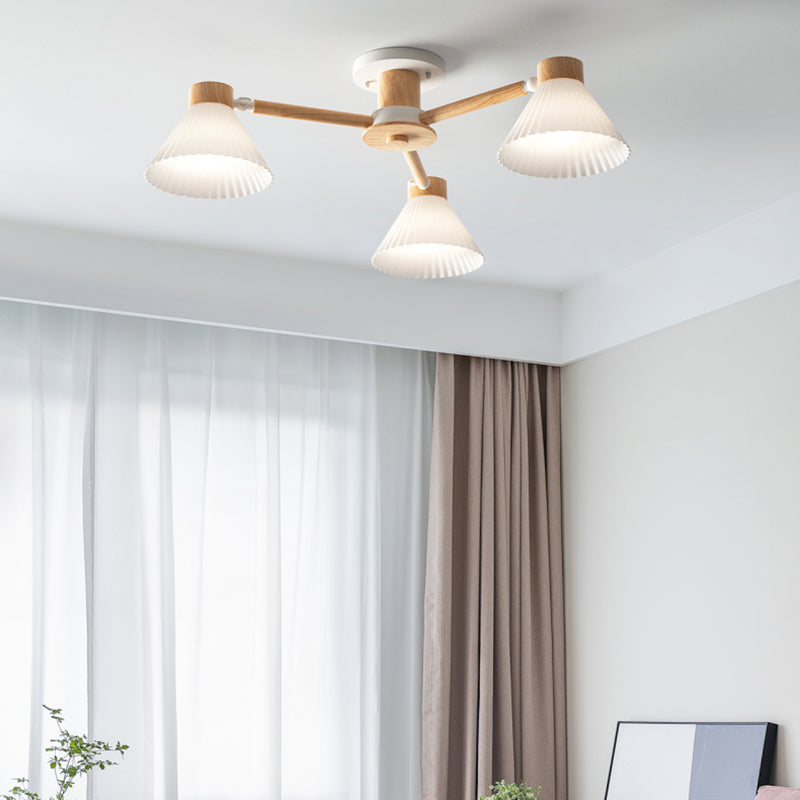 Modern Flush Light Fixtures Wood Round Flush Mount Lamp in Brown for Living Room
