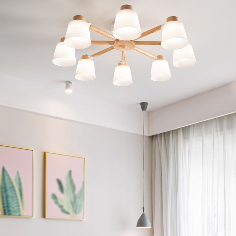 Modern Flush Light Fixtures Wood Round Flush Mount Lamp in Brown for Living Room