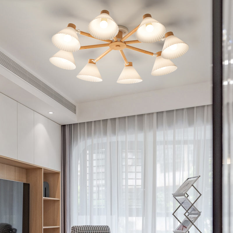 Modern Flush Light Fixtures Wood Round Flush Mount Lamp in Brown for Living Room