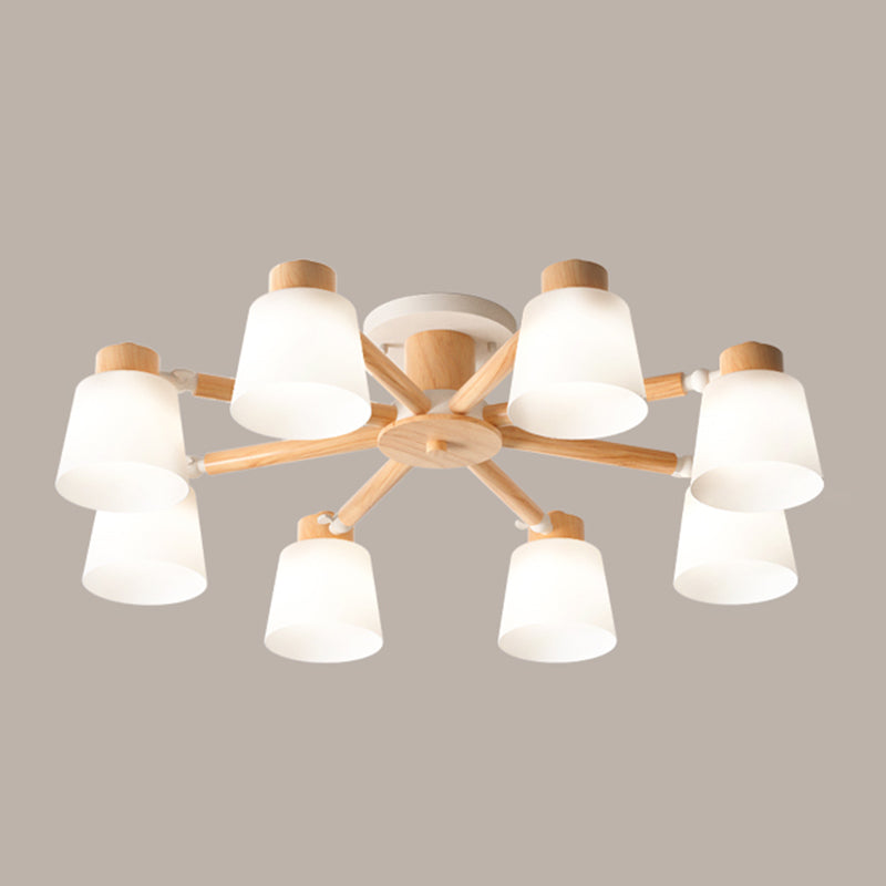 Modern Flush Light Fixtures Wood Round Flush Mount Lamp in Brown for Living Room