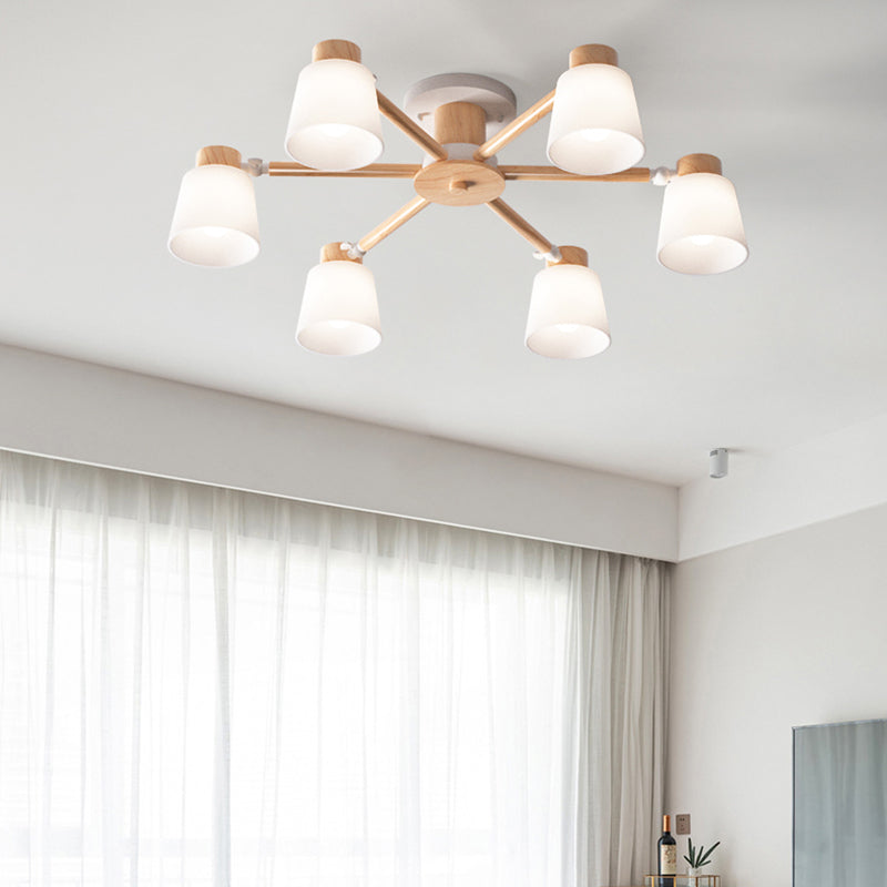 Modern Flush Light Fixtures Wood Round Flush Mount Lamp in Brown for Living Room