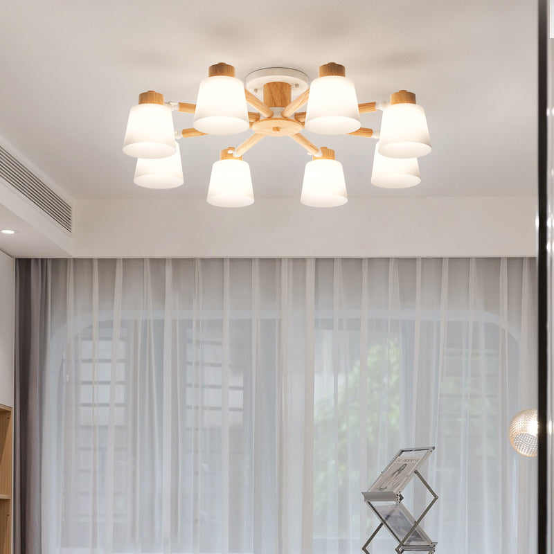 Modern Flush Light Fixtures Wood Round Flush Mount Lamp in Brown for Living Room