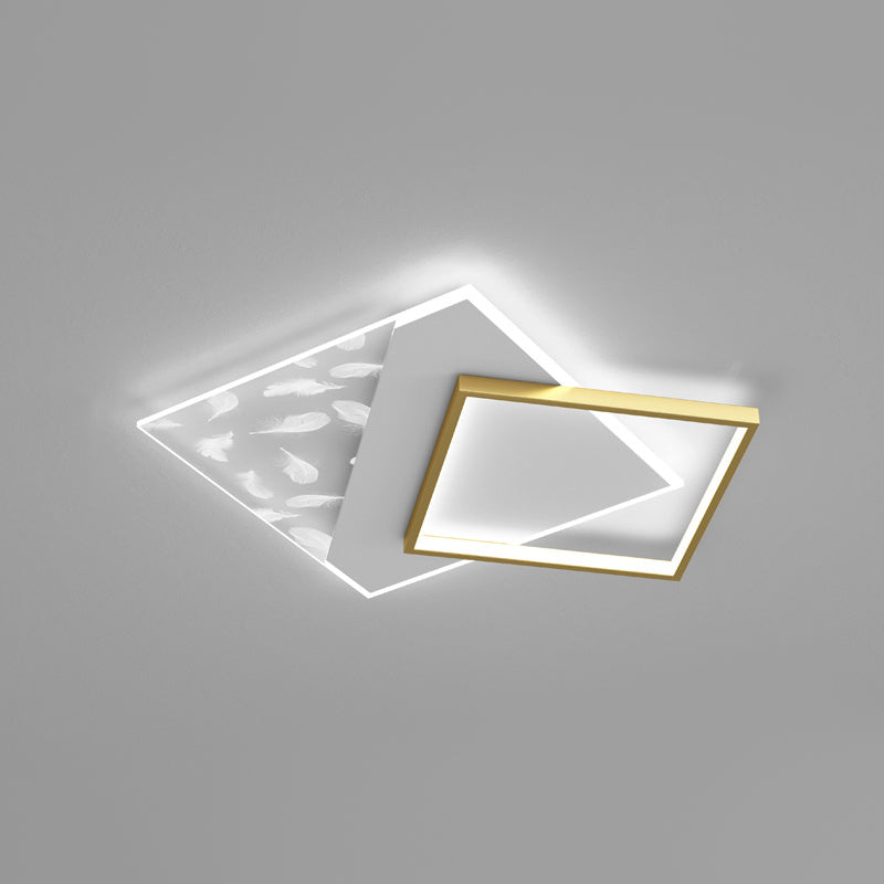 Geometry Shape LED Feather Ceiling Lamp Modern Aluminium 2 Lights Flush Mount for Bedroom