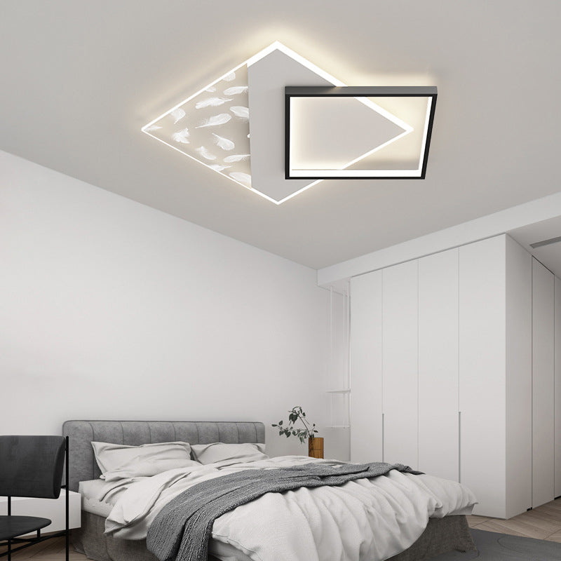 Geometry Shape LED Feather Ceiling Lamp Modern Aluminium 2 Lights Flush Mount for Bedroom