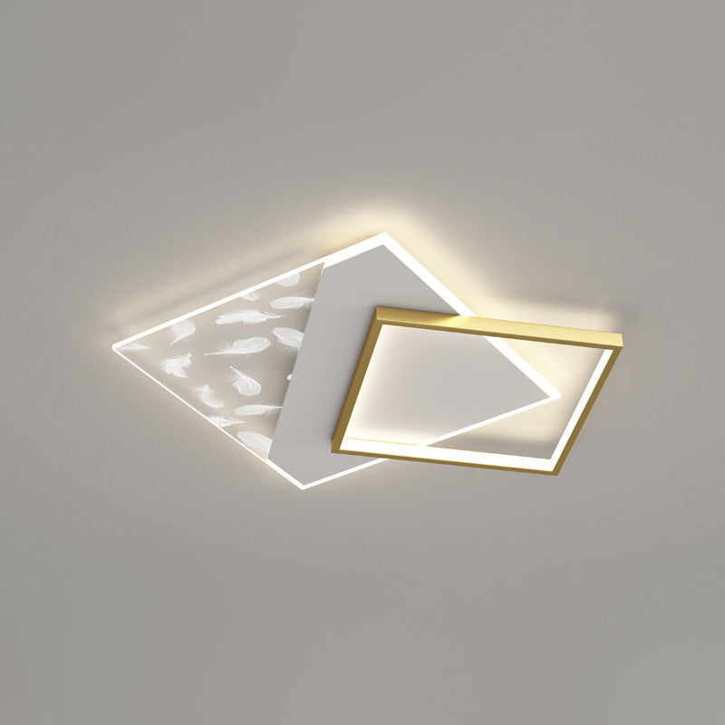 Geometry Shape LED Feather Ceiling Lamp Modern Aluminium 2 Lights Flush Mount for Bedroom