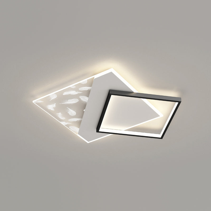 Geometry Shape LED Feather Ceiling Lamp Modern Aluminium 2 Lights Flush Mount for Bedroom