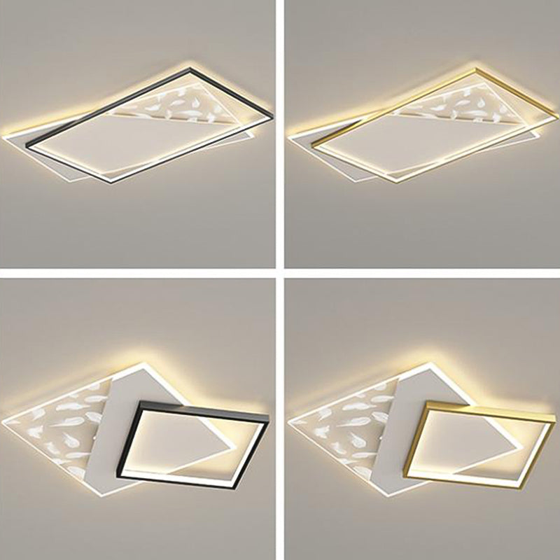 Geometry Shape LED Feather Ceiling Lamp Modern Aluminium 2 Lights Flush Mount for Bedroom
