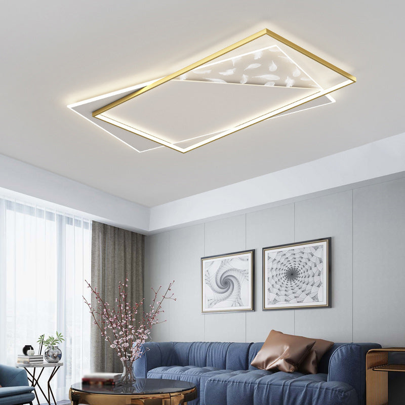 Geometry Shape LED Feather Ceiling Lamp Modern Aluminium 2 Lights Flush Mount for Bedroom