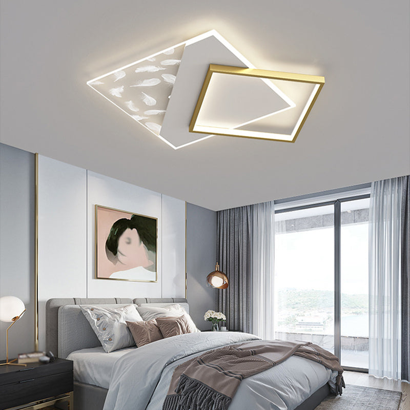 Geometry Shape LED Feather Ceiling Lamp Modern Aluminium 2 Lights Flush Mount for Bedroom