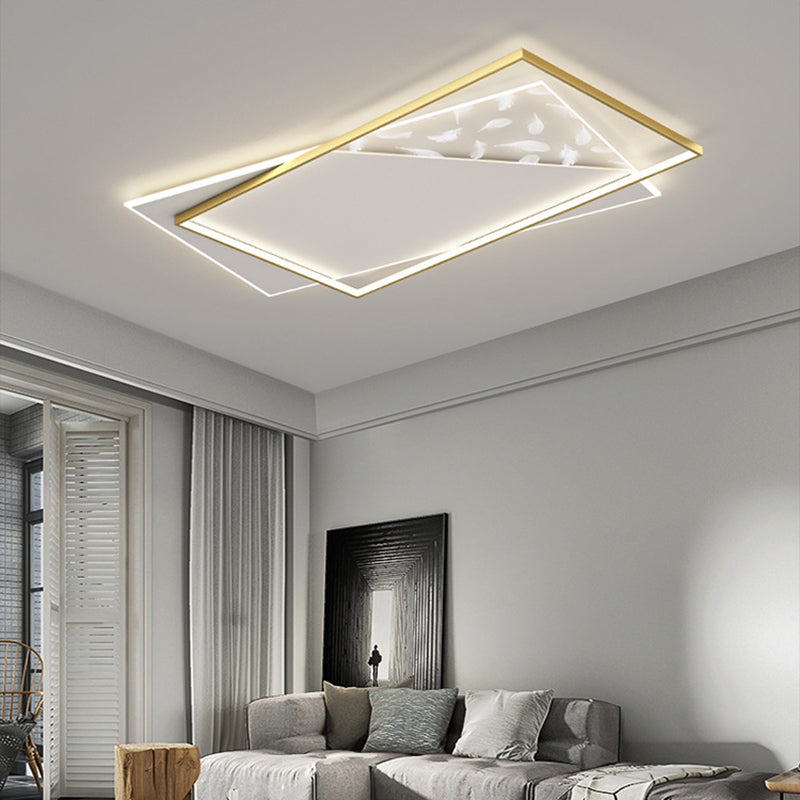 Geometry Shape LED Feather Ceiling Lamp Modern Aluminium 2 Lights Flush Mount for Bedroom