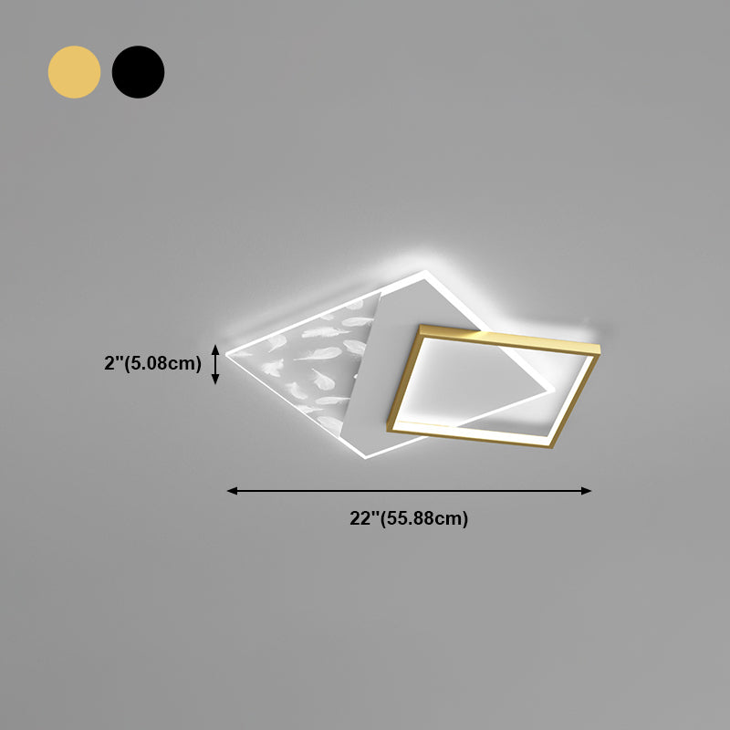Geometry Shape LED Feather Ceiling Lamp Modern Aluminium 2 Lights Flush Mount for Bedroom